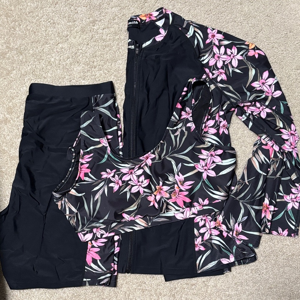 Floral Black and Pink Women's Swim Set